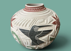 Mata Ortiz Pottery Martin Olivas Quintana White clay Olla Vase Jar Art Mexican
