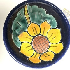 Hand Painted Mexican Pottery Dish Sunflower Design Rustic Tabletop Decor Soap