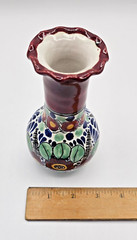 Talavera Small La Corona Pottery Vase Flowers Plum Green Blue Signed 5.5″ Tall