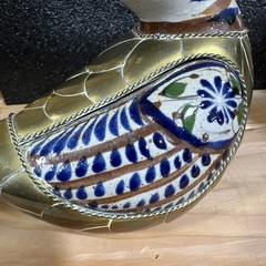 Vintage Pottery Brass Duck Sculpture Unsigned Folk Art Southwestern Homestead