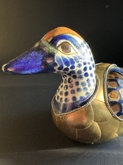 Vtg Mexico Tonala Mexican Folk Art Sergio Bustamanta Style Mallard Duck 8” Brass