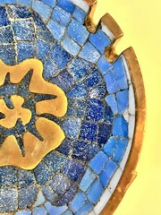 Salvador Terán Modernist Mosaic And Brass Footed Ashtray 7″ Diameter