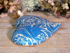 Sm Sz Heart Turquoise & Beige Clay Handmade Hummingbirds Mexican Folk Art Love
