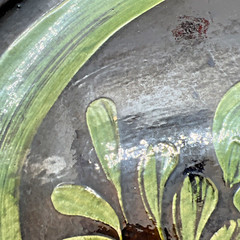 Mexican Patamban Hand Painted Fish Design Folk Art Green & Brown Glazed Platter