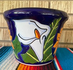 Lg MEXICAN TALAVERA Folk Art POTTERY SUN FLOWER POT PLANTER CERAMIC RARE #2