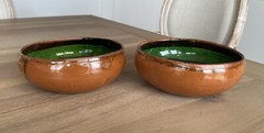 Set of 2 – Fish Folk Art Terracotta Pottery Bowls – 6.5” – Mexico – Signed A.C.