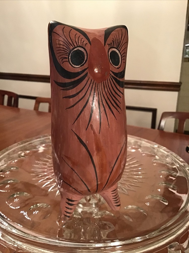 Vintage Mid Century Modern Signed Tonala Jal Mexico Pottery Owl 6 3/8” Tall