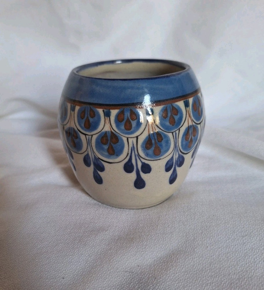 Contemporary Mexican Style Small Vase Blue Tan And Brown