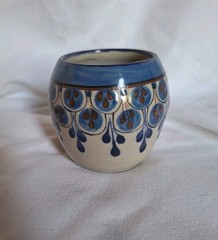 Contemporary Mexican Style Small Vase Blue Tan And Brown