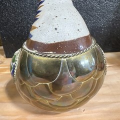 Vintage Pottery Brass Duck Sculpture Unsigned Folk Art Southwestern Homestead