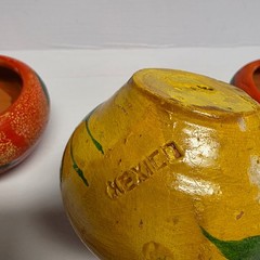 Lot of 3 Vintage Mexican Folk Art Clay Pottery Planter Pots Yellow Flowers Small