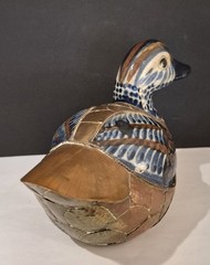 Vintage Brass And Ceramic Hand Painted Duck Sculpture