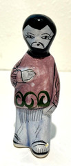 Mexican Single Tonala Pottery Figurine, Nativity Joseph? 4 3/4 Inch Hand Painted