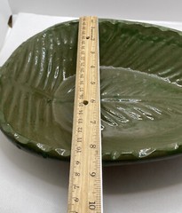 Pottery Leaf Shape Bowl Green Brown Mexican Ware Vintage