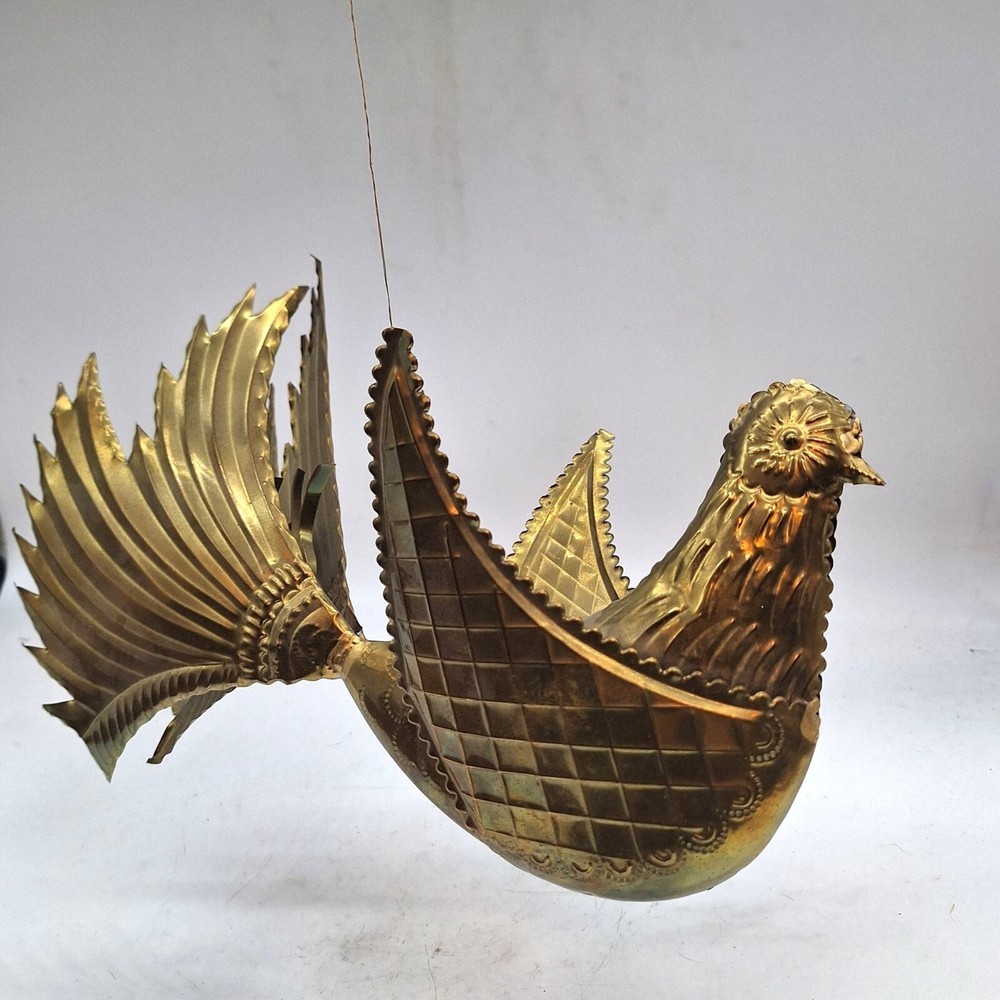 Embossed pressed brass flying bird dove 3D hanging folk art 12″ x 6″ x 7″