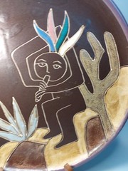 Folk Art Mexican Stoneware Art Pottery Plate Wall Plaque by Mara Music Man 11.5″