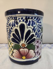 Mexican Talavera Planter Pot Hand Painted Floral Folk Art Pottery Ceramic Chip