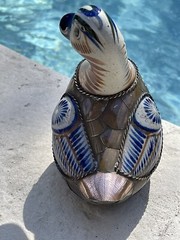 Vintage hand painted Mexican folk art tonala Copper & brass duck figure