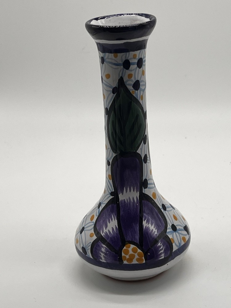 Vintage Talavera Pottery Hand-Painted Bud Vase – Mexican Signed