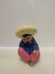 Mexican Handmade Hand Painted Pottery Figurine with Sombrero Folk Art