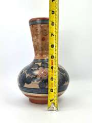 Vintage Barro Bruñido/Burnished Tonala Pottery Vase, Blue Floral on Red Clay