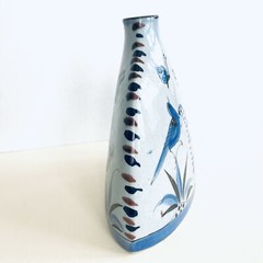 Ceramic Vase 8″ Bird Butterfly Flowers MCM Blue Mid-Century Mexican Garden Art