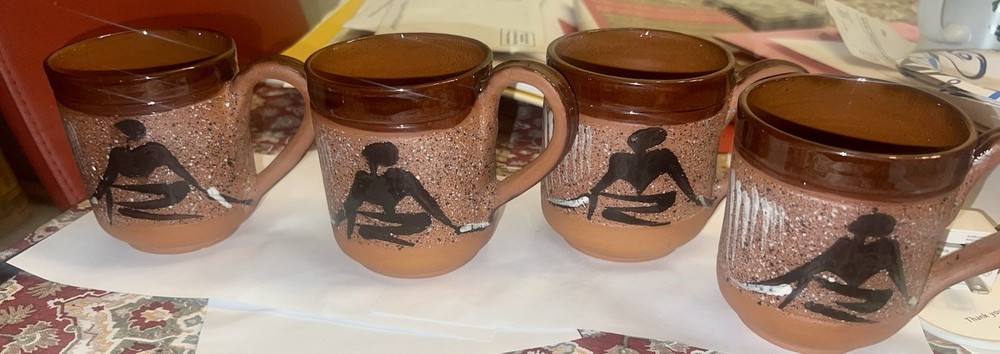 Set Of 4 African Hand -Painted Zimbabwe Clay Mug With Traditional Art 3.5″ Tall