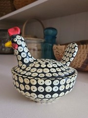 Vintage Handmade Mexican Mayan Folk Art Chiapas Pottery Chicken Pot w/ Lid