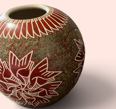 Mata Ortiz Pottery Leonel Lopez Saenz Floral Ducks Birds Flowers Mexican Clay