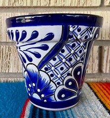 Lg Mexican Ceramic Flower Pot Planter Folk Art Pottery Handmade Talavera #16
