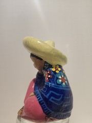Mexican Handmade Hand Painted Pottery Figurine with Sombrero Folk Art