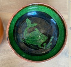 Set of 2 – Fish Folk Art Terracotta Pottery Bowls – 6.5” – Mexico – Signed A.C.