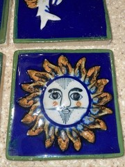 Vintage Tonala Mexican Pottery Cobalt Blue Folk Art Sun Turtle Flower Fish Tile