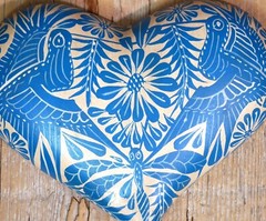 Sm Sz Heart Turquoise & Beige Clay Handmade Hummingbirds Mexican Folk Art Love