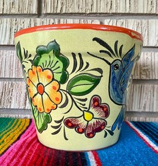 Lg Mexican Ceramic Flower Pot Planter Folk Art Pottery Handmade Talavera L#15