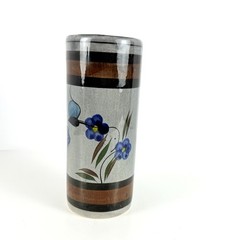Vintage Vase, Tonala Mexico Art Pottery Gray Tube Shape. Mid-Century Modern