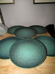 SET OF 6 GREEN FELIX TISSOT TAXCO 10″ DINNER PLATES CERAMIC MID CENTURY ART