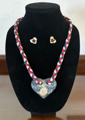 Heart Necklace Clay Handmade Rope Necklace with Heart & Stars Earrings