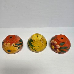 Lot of 3 Vintage Mexican Folk Art Clay Pottery Planter Pots Yellow Flowers Small