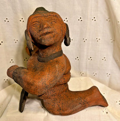 PRE COLUMBIAN MAYAN ARTIFACT LARGE CLAY POTTERY MONARCH KING SATUTE ESTATE