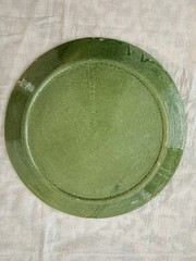 Vintage Mexican Tlaquepaque Folk Art Plate Unique green glaze – 10 1/4″