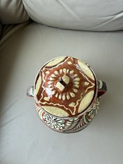 Vintage Terra Cotta Mexican Pot Hand Painted Glazed Kitchen Floral Tonala 6″h