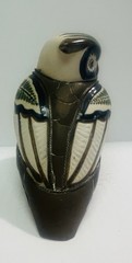 Vintage Tonala Style Mexican Pottery With Armour Brass Scale Owl Figurine