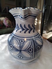 Classic White Glazed Base Spanish Talavera Ceramic Pitcher 8 inches tall