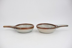 El Palomar Tonala Mexico Pottery Soup Bowl Set of 2 Single Handle Floral Brown