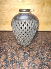Beautiful Mexican Barro Negro Pottery Vase, 7″ Tall, Cutout Black Clay, Oaxaca