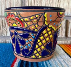 Lg Mexican Ceramic Flower Pot Planter Folk Art Pottery Handmade Talavera #5