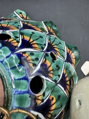 Hand Crafted Mexican Art Pottery Lamp Shade Blues Greens Talavera ? 9″ d x 4″