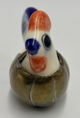 Vintage Mexican Tonala Pottery Rooster Ceramic Hand Painted Blue W Brass Armour