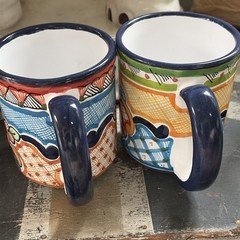 2 Mexican Talavera Art Pottery Coffee Mug Cup Floral Pattern Mexico